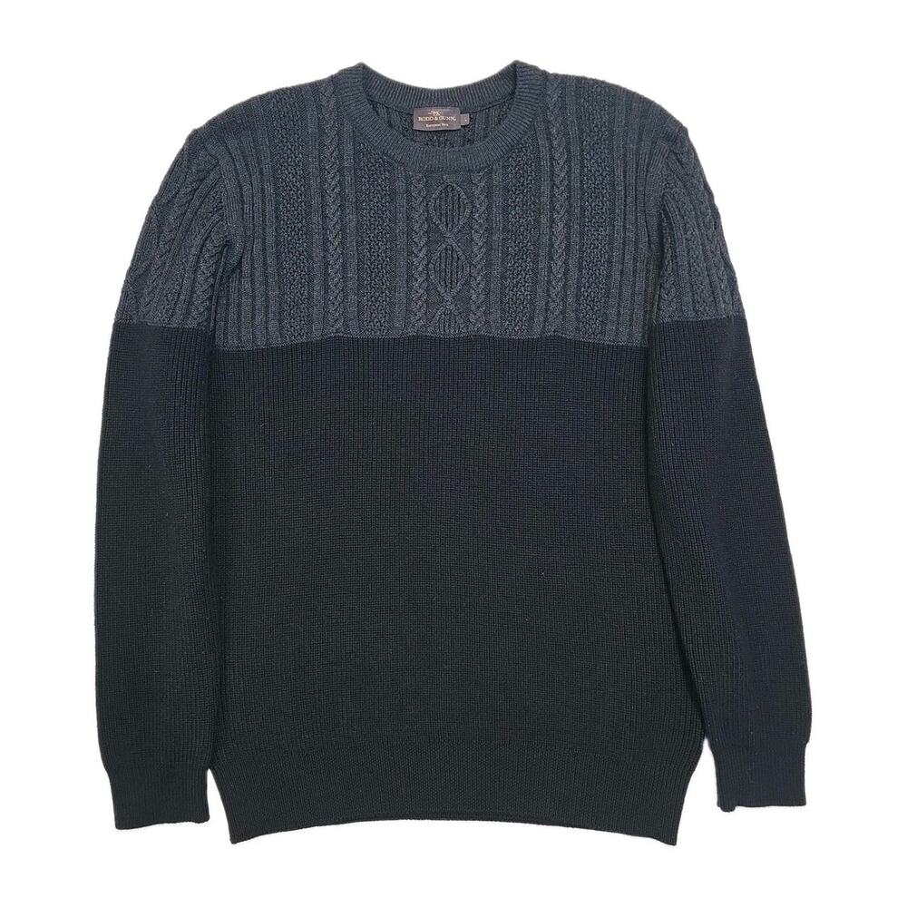 Rodd & Gunn Merino Wool Sweater Mens Large Cable Knit Colorblock Crewneck Grey
